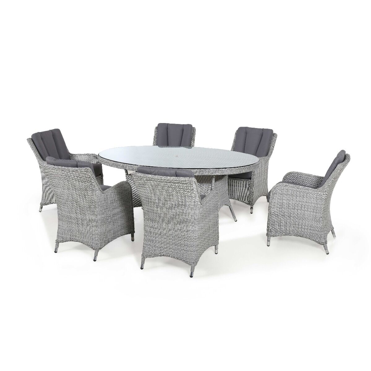 6 Seat Oval Rattan Dining Set with Lazy Susan & Weatherproof