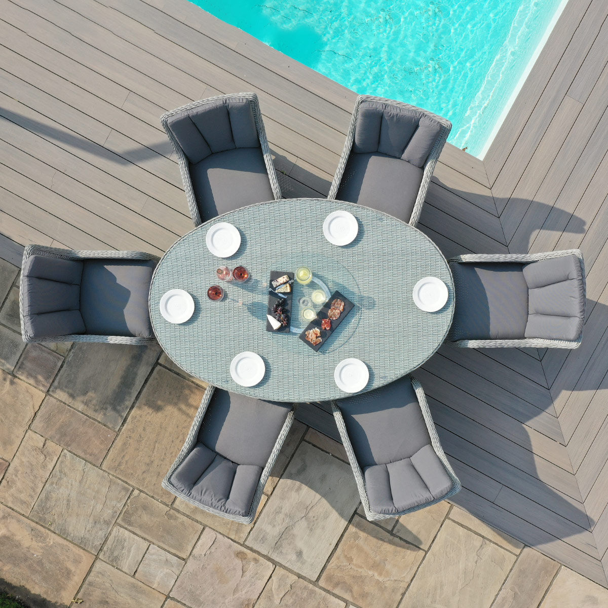 6 Seat Oval Rattan Dining Set with Lazy Susan & Weatherproof