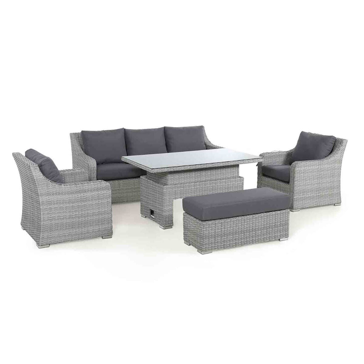 3 Seat Rattan Sofa Dining Set with Rising Table & Weatherproof Cushions