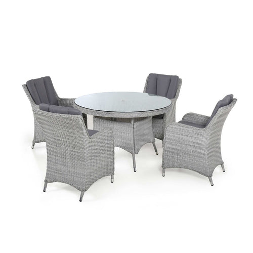 4 Seat Round Rattan Dining Set with Weatherproof Cushions